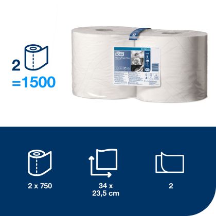 Tork Индустриална хартия на ролка Wiping Paper Plus 2x750 къса – system W1/2