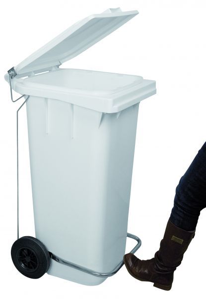 Probbax Кош с педал и колела, одобрен за контакт с храни, бял, 120 л