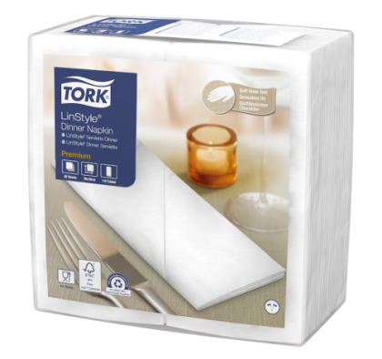 Tork Компостируеми салфетки за маса  LinStyle Compostable Napkin, 1/8 сгъвка 1 пл., бели 39 х 39 см, 50 бр.