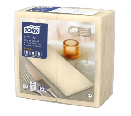 Tork Компостируеми салфетки за маса  LinStyle Compostable Napkin, 1/8 сгъвка 1 пл., крем, 39 х 39 см, 50 бр.