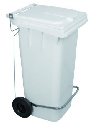 Probbax Кош с педал и колела, одобрен за контакт с храни, бял, 120 л