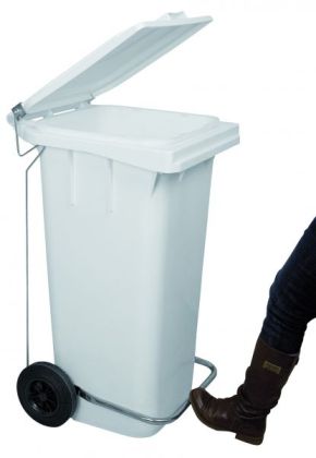 Probbax Кош с педал и колела, одобрен за контакт с храни, бял, 120 л